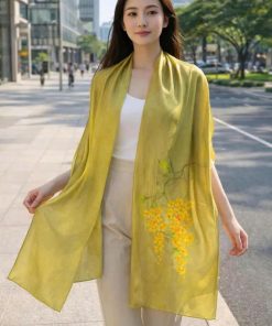 Hand-Painted Floral Satin Silk Scarf