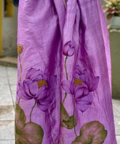 Hand Painted Lotus Silk Shawl - Luxury Wearable Art
