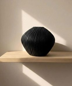Ribbed Gourd Vase – Textured Clay Vase
